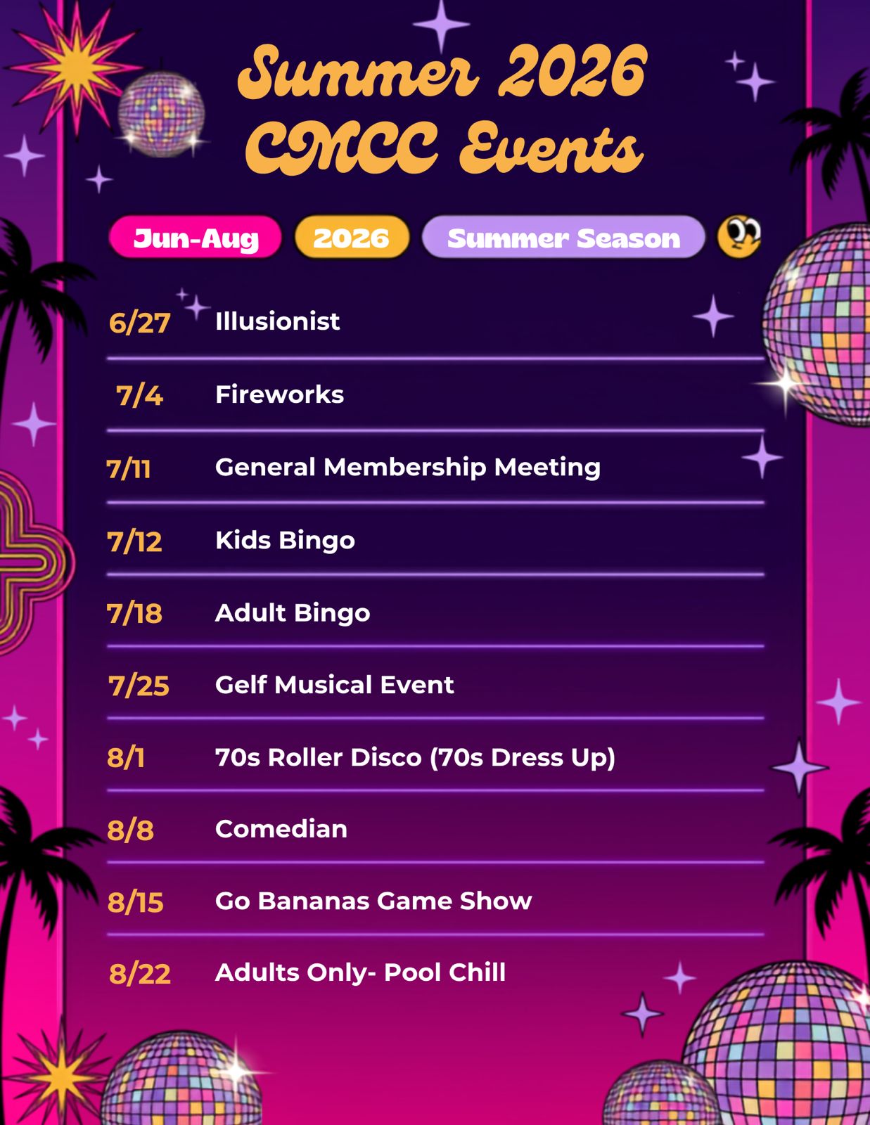 Summer 2026 CMCC Events Schedule